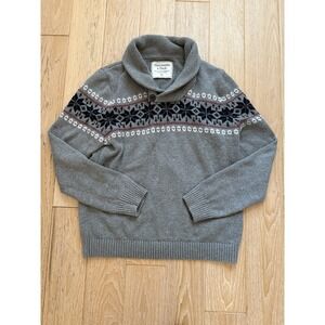 Abercrombie & Fitch Sweater Mens X-Large Gray Shawl Collar Fair Isle Nordic Knit